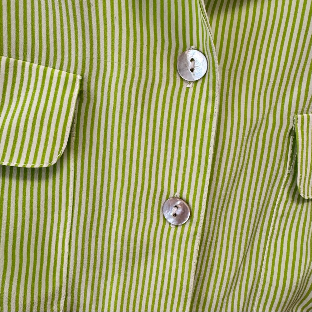 Tess Vintage 100% Silk Green Striped Sleeveless Collared Button Down Size M - Picture 3 of 11